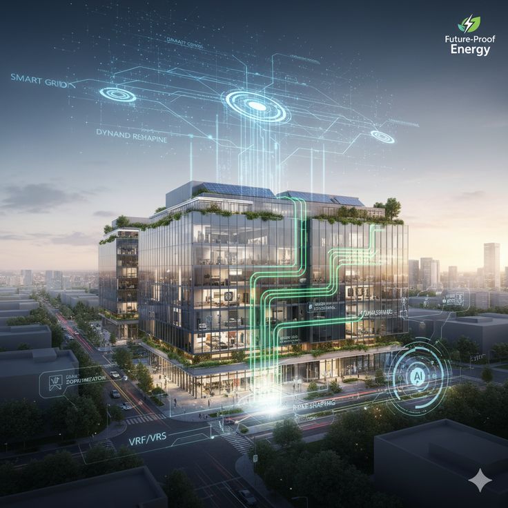 Modern smart building with digital overlay